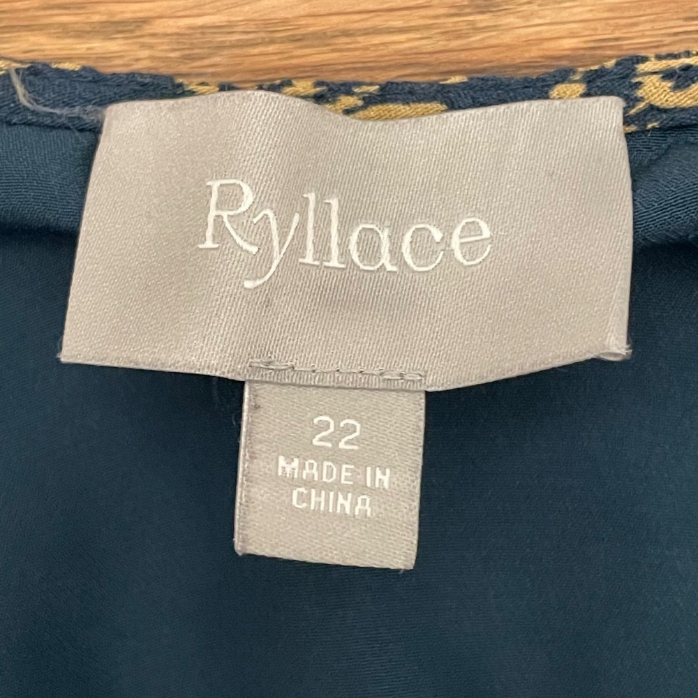 Ryllace Boho Floral V Neck Midi Dress Size 22 Teal Tan Tiered - Picture 5 of 6